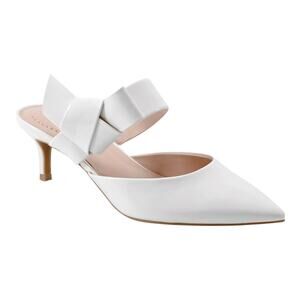 Bandolino Women's Millie Pointed Toe Kitten Heel Mule Pumps Cream Patent Size 9